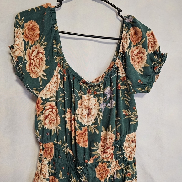 American Eagle Outfitters Floral Green Romper Medium - Picture 3 of 7